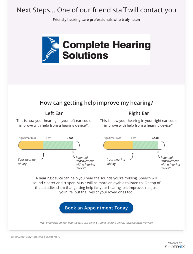 Online hearing test results